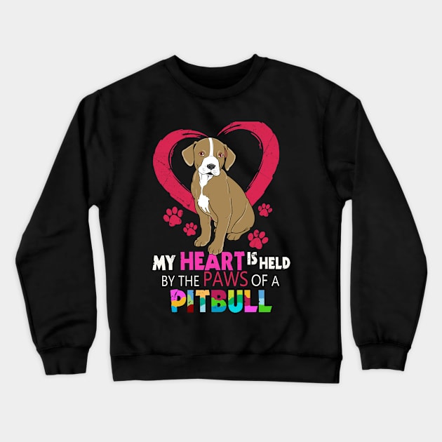 Pitbull Gift Pit Bull Terrier Heart In The Paws Pitbull Product Crewneck Sweatshirt by Linco